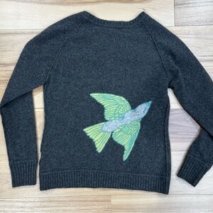 Margaret O'Leary 100% cashmere grey cardigan ~ flying bird design